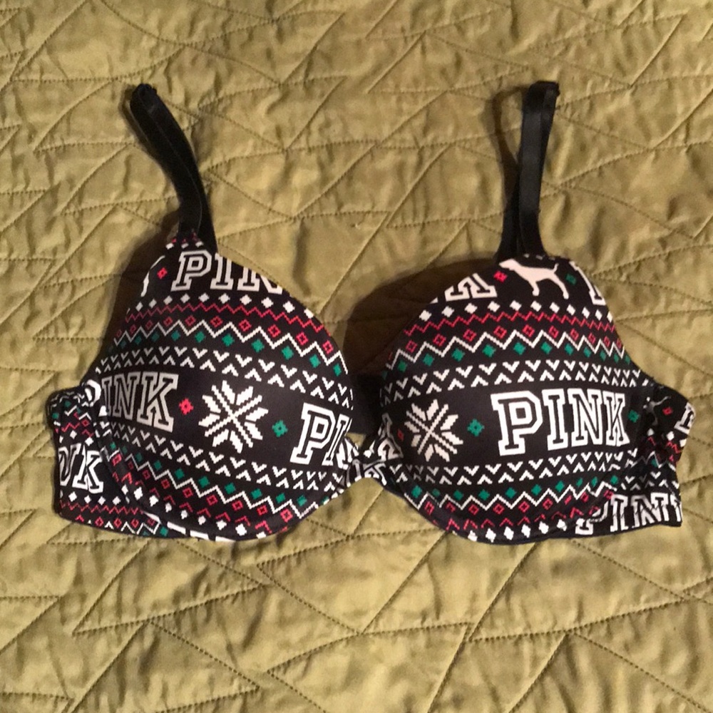 Pink Christmas Fair isle print BNWOT Push up Bra